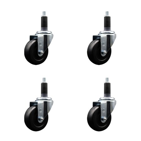 Service Caster 3.5'' SS Soft Rubber Wheel Swivel 1-1/8'' Expanding Stem Caster Set, 4PK SCC-SSEX20S3514-SRS-118-4